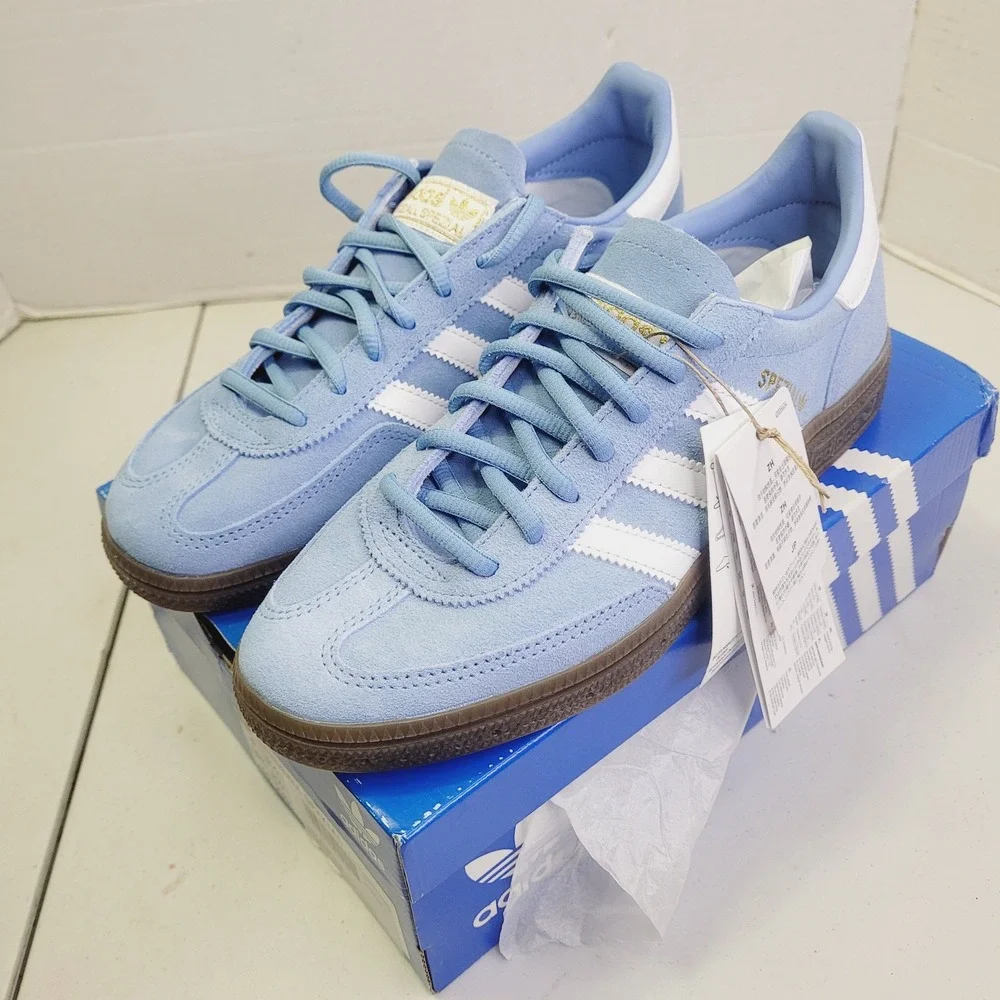 adidas Unisex Handball Spezial Sneaker Size 6 Light Blue White Suede Como